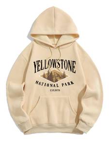 lot 7487 image: Mens Hooded Sweatshirt Graphic Colorblock Two Tone Fleece Lined Pullover Thermal Hoodie (YELLOWSTONE-Light Coffee, M)