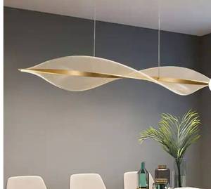 lot 15589 image: 47.24 in. Modern 1-Light Gold 40-Watt Wave-Shaped Integrated LED Pendant Light Acrylic Linear Chandeliers - Retail $196