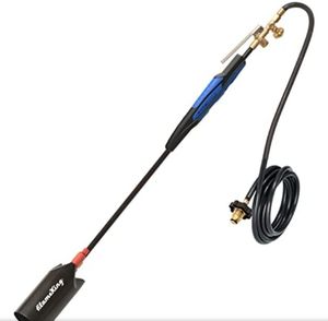 lot 16901 image: Flame King Propane Torch Kit  500000 BTU Heavy-Duty Weed Burner with Push Button Piezo Ignitor  Adjustable Flame - Retail $63