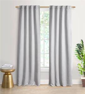 lot 7035 image: Refinery29  Perrin Collection  Solid Grey Back Tab Top Blackout Curtain Panel Pair, 37 x 84, Pack of 2
