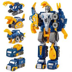 lot 7054 image: Fuzzy Pixie Toddler Construction Car Transform Set, 5pcs Dinosaur Rescue Robot with Magnetic Connectors, Assemble Building Trucks DIY STEM Toy