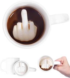 lot 7514 image: Up Yours Mug Thumbs Up Ceramic Middle Finger Coffee Cup 14 Ounces