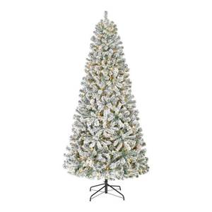 lot 6449 image: 7.5 ft. Festive Mixed Pine Flocked LED Pre-Lit Artificial Christmas Tree T12 - Retail $129