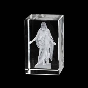 lot 7570 image: Lifebeats Christus Statue Laser Engraved Crystal Cube by Ringmasters&nbsp