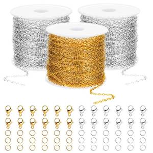 lot 7572 image: PEOVLVN 3 Rolls Stainless Steel Chain for Jewelry Making, Total 98.4 Feet Gold & Silver Necklace Chains with Lobster Clasps and Open Jump Rings for DIY Crafts Jewelry Findings