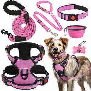 lot 13054 image: LOBEVE No Pull Dog Harness, Collar & Leash Set  Includes Dog Seat Belt, Collapsible Bowls & Poop Bag Dispenser. Ideal for Training, Walking, Hiking. Fits Small to Large Dogs(Pink-XL)