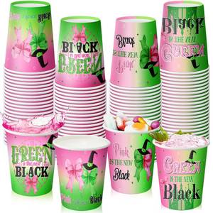 lot 13055 image: Jingmore 100 Count Witch Paper Cups 9 oz Disposable Pink Princess and Green Witch Party Cups for Girls Women Christmas Birthday Party Supplies Decorations&nbsp