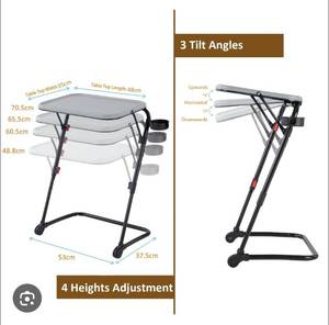 lot 15659 image: Adjustable Folding TV Tray Table with Cup Holder