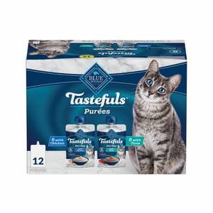 lot 15666 image: Blue Buffalo Tastefuls Chicken &amp Tuna Flavor Purees Adult Cat Treats - 36oz