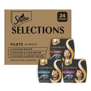lot 15694 image: Sheba Selections Shrimp, Tuna and Chicken Variety Pack Filets Complements Wet Cat Food - 31.2oz24ct