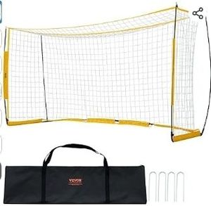 lot 16940 image: VEVOR Portable Soccer Goal, 12 x 6 ft Large Practice Soccer Net, Steel Fiberglass Structure Training Goal Set with Carry Bag, All-Weather Outdoor Use, for Backyards, Parks, School Fields - Retail $75
