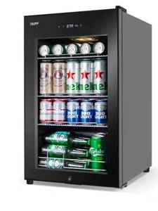 lot 16942 image: 17 in. 101 (12 oz.) Cans Freestanding Frost-Free Beverage Cooler Refrigerator Fridge with Door Lock, Black - Retail $230