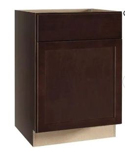 lot 16947 image: -Hampton BayShaker 24 in. W x 24 in. D x 34.5 in. H Assembled Base Kitchen Cabinet in Java - Retail $225