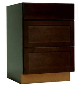 Shaker 24 in. W x 24 in. D x 34.5 in. H Assembled 3-Drawer Base Kitchen Cabinet in Java - Retail: $376
