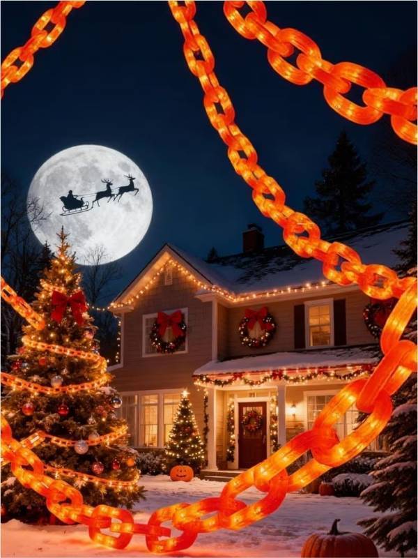lot 23465 image: Christmas Decorations Orange Chain Lights, 10FT 60 LEDs Battery Operated Plastic Chain String Lights with 8 Modes