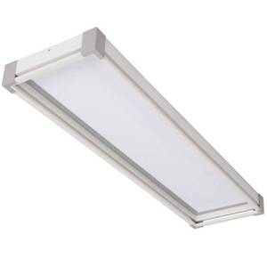 lot 6458 image: Commercial Electric Sebastian 48 in. x 13 in. Modern White Satin Nickel CCT Selectable LED Flush Mount Ceiling Light 4000 Dimmable Lumens - Retail $149