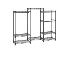 lot 6470 image: VEVOR Heavy Duty Clothes Rack, Rolling Clothing Garment Rack with 4 Hang Rods & 8 Storage Tiers, Adjustable Custom Closet Rack, Freestanding Wardrobe for Hanging Clothes, 800 lbs Load Capacity - Retail $76