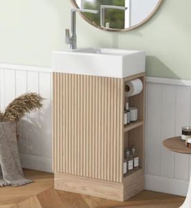 lot 6472 image: 18.6inch Bathroom Vanity with Sink Bathroom Vanity Cabinet with Twotier Shelf Left or Right Orientation Natural - Retail $233