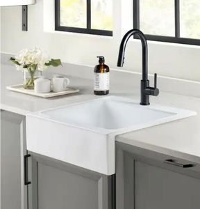Josephine 26 in. 1-Hole Quick-Fit Farmhouse Apron Front Drop-in Single Bowl Crisp White Fireclay Kitchen Sink - Retail: $199
