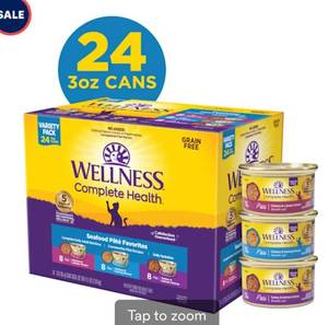 lot 15711 image: Wellness Complete Health Natural Grain Free Wet Canned Cat Food  Cubed Tuna Entree  3-Ounce Can (Pack of 22)
