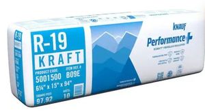 PACK OF 12-Knauf InsulationR19 Kraft Faced 15 in. x 94 in. Precut Fiberglass Insulation Batts for Floor, 2x6 Wall - Sound-Reducing USA Made  - Retail: $1,200