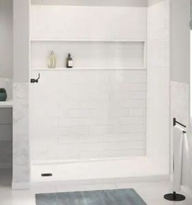 NexTile 60 in. H x 30 in. D x 60 in. H Four-Piece Direct-to-Stud Composite Alcove Subway Tile Shower Wall Kit in White - Retail: $583