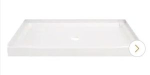 lot 16910 image: Classic 500 48 in. L x 34 in. W Alcove Shower Pan Base with Center Drain in High Gloss White - Retail $199