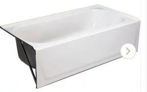 lot 16922 image: Aloha 60 in. x 30 in. Alcove Soaking Bathtub with Left Drain in White - Retail $219