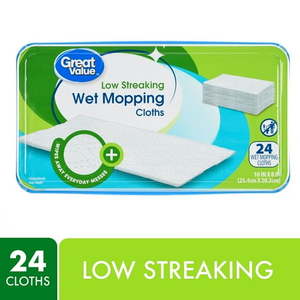 lot 6487 image: Pack of 6, Great Value Low Streaking Wet Mopping Cloths 24 Count