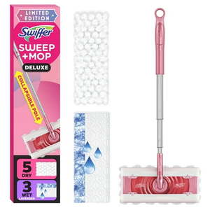 lot 6522 image: Swiffer Sweep & Mop Deluxe  Wicked Limited Edition Pink  1 Device  5 Sweep Refills  3 Mop Refills