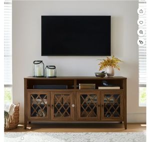 lot 6526 image: Better Homes & Gardens Trellis TV Stand for TVs up to 65, (Cream NOT Brown)  - Retail $151
