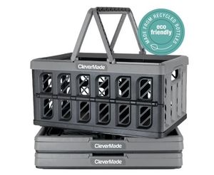 lot 6530 image: CleverMade Eco Collapsible Shopping Basket with Handles, 24L Stone, 5 Pack - Retail $75