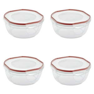 lot 6557 image: Sterilite 4.7 Qt. Bowl  Latching Food Storage Container Airtight Watertight Seal Clear 4 Count - Retail $60