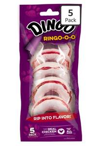 lot 7628 image: Dingo Ring-O-O Dry Chews for Dogs Made with Real Chicken 5 Treats (12152027)