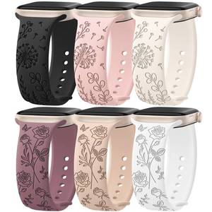 lot 7680 image: 12 Pack Floral Engraved Silicone Bands Compatible for Apple Watch Band 38mm 40mm 41mm 42mm 44mm 45mm 46mm 49mm Women,Flower Sport Straps for iWatch Series 10 9 8 se Ultra 7 6 5 4 3 2