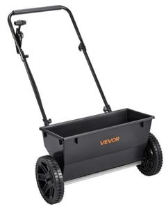 lot 13124 image: VEVOR Walk-Behind Push Spreader, 50LBS Capacity, Drop Spreader with Hopper Grate, 18 in Spreading Width & 30 Settings, 10 in All Terrain Tires, Garden & Lawn Spreaders for Seed, Fertilizer, Salt
