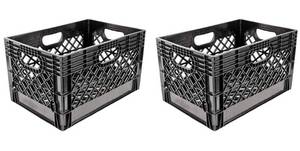 lot 13135 image: Juggernaut Storage 24 Quart Stackable Black Plastic Crate w Handles 2 Pk