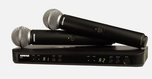 lot 13161 image: Shure BLX288SM58 512-542MHz Wireless Dual Vocal System wth 2 SM58 Handheld Microphones (SEE DETAILS)
