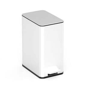 lot 13162 image: Nine Stars 2.6 Gallon Slim Step-on bathroom trash can White Stainless Steel