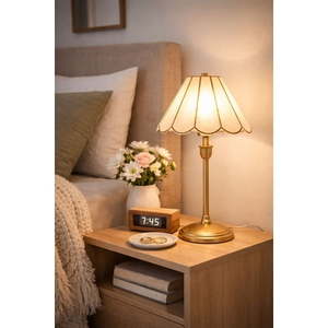 lot 13166 image: Home Decor Collection Capiz Scalloped Glass Table Lamp Gold Finish 19 H