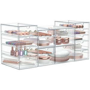 lot 15758 image: Sorbus Acrylic Cosmetic Makeup Organizer 16 Drawers Clear Stackable Storage Bins For Jewelry And Office Supplies Organizer- 4Pc - Retail $50