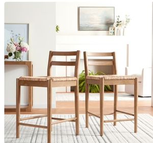 lot 16972 image: My Texas House MT6425004710006 Laurel Counter-height Dining Stools with Woven Seagrass Seat, Warm Brown, 2 Pack - Retail $178