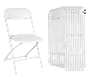 lot 16974 image: PACK OF 4-LUCKYERMORE White Folding Chairs, Plastic Folding Chairs for Indoor and Outdoor Use, Stackable Commercial Seats with Steel Frame, for Office Wedding Party Picnic School, 330lbs