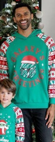 lot 174 image: Baby Yoda Galaxy Print Long Sleeve Pullover, Mens Loose Fit, Red Green Size X-Large (JUST ONE)