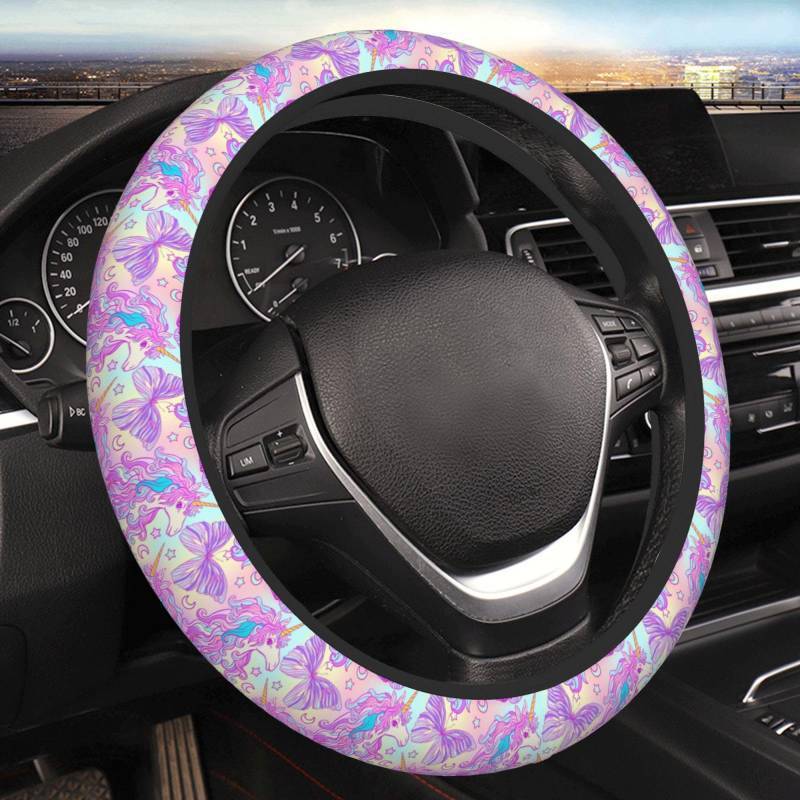 lot 9800 image: Colorful Unicorn Steering Wheel Cover