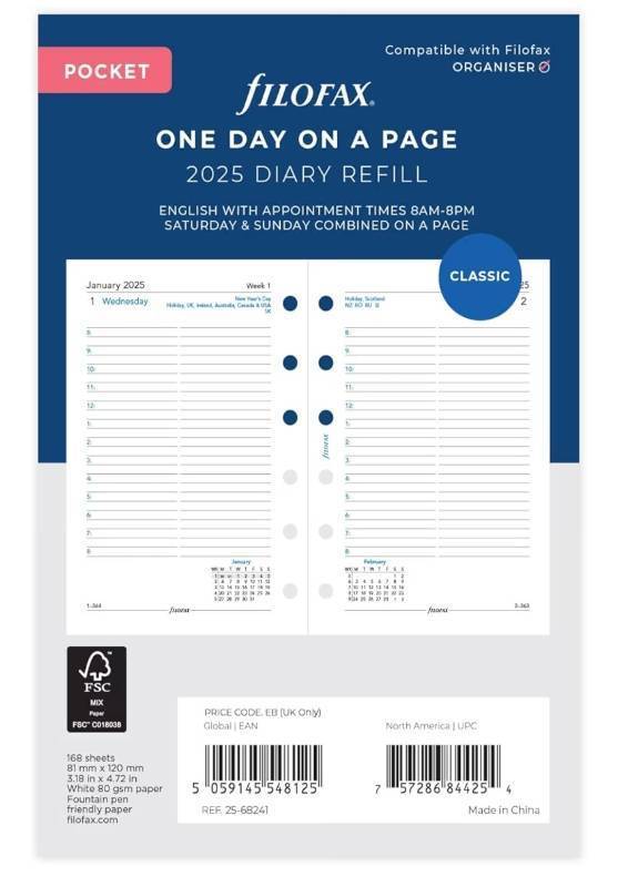 lot 9819 image: 2 Count Filofax Pocket day per page English appointments diary - 2025