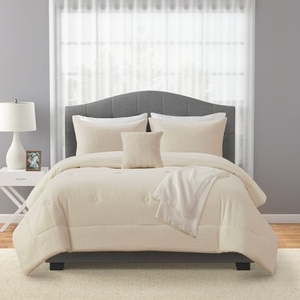 lot 6566 image: Mainstays 5-Piece Papyrus Beige Waffle Comforter Set FullQueen - Retail $52