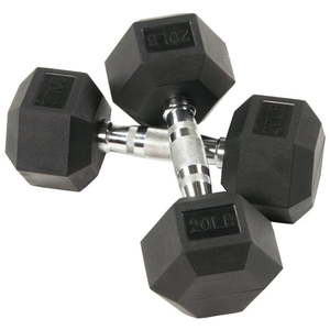 lot 6568 image: BalanceFrom Rubber Encased Hex Dumbbells  20 Lbs. Pair
