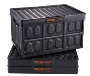 lot 6569 image: VEVOR Collapsible Storage Bins with Lids, 45L 3 Packs, Folding Plastic Stackable Utility Crates with Handles, Large Heavy Duty Containers - Retail $50