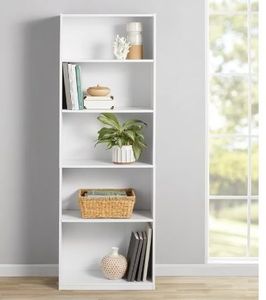 lot 6588 image: Mainstays 5-Shelf Bookcase with Adjustable Shelves, White